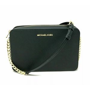 Michael Kors Jet Set Item Large East West Crossbody Chain Handbag Clutch Black
